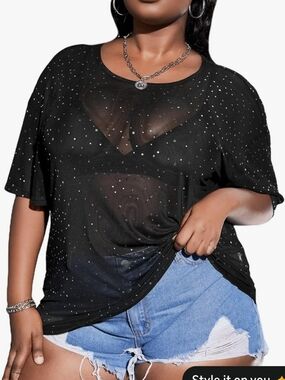 Black Sequin Sparkles Mesh Women’s Top